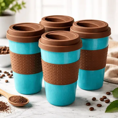 Produktbild von 4 Kafeebecher Coffee to Go Becher Mehrweg Kaffee Tee Wiederverwendbar Türkis