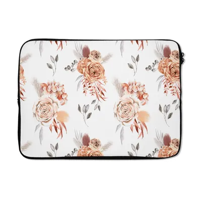Produktbild von MuchoWow® Laptop Hülle 13 Zoll Blumen - Blätter - Bohème - Weiß Laptoptasche - Laptophülle - Sleeve - Rundumschutz