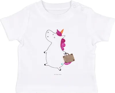 Produktbild von Mr. & Mrs. Panda  T-Shirt Einhorn Koffer 6. - 12. Monat - Weiß - Geschenk, Baby Shirt, Einhörner, Spaß, Unicorn, Abenteuer, Kinder, Baumwollshirt, Babyshirt
