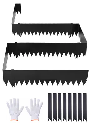 Image de VEVOR Bordure de pelouse, lot de 6, 1016 x 254 mm, bordure de parterre en acier galvanisé, avec 8 clips de fixation, délimitation de parterre, tôles de pelouse, bordure de tonte en métal, palissade pour parterres de fleurs et allées de jardin, noir
