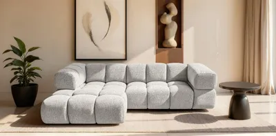 Produktbild von Ecksofa Designersofa BLANCHE in Stoff Puente Hellgrau Ottomane Links