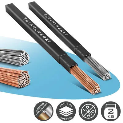 Immagine prodotto di STAHLWERK Bacchette per saldatura TIG set acciaio e acciaio inox 1,6 mm x 500 mm 1 kg cad.