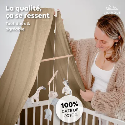 Image de Ciel de lit bébé beige foncé, sans flèche de lit - Ciel de lit en mousseline