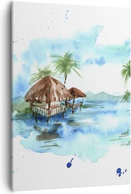 Produktbild von Bild auf Leinwand - Leinwandbild - Einteilig - Tropen Wasser Bungalow Ufer - 50x70cm - Wand Bild - Wanddeko - Wandbilder - Leinwanddruck - Wanddekoration - Leinwand bilder - Wandbild - PA50x70-2988