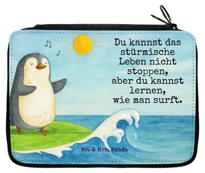 Produktbild von Mr. & Mrs. Panda Etui Pinguin Surfer Design - Weiß - Geschenk, für Stifte, Urlaub, Wellen, Optimistisch, Motiviert, Federmappe, Bleistiftetui, Pinguine, Federmäppchen