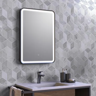 Produktbild von sanicomfort LED-Spiegel Aurora 50 x 70 cm silbern | modernes Badspiegel Design mit Touch-Sensor, dimmbarer Beleuchtung, Wandbefestigung & einfacher Montage
