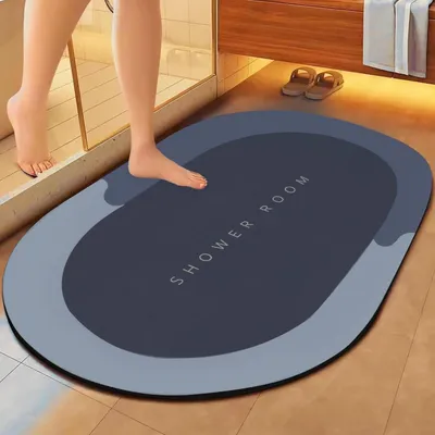 Image de Tapis de bain 60 x 90 cm, absorbant, à séchage rapide, antidérapant, bleu