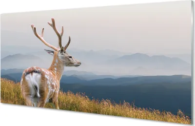 Produktbild von Glasbilder 120x60 Wandkunst Hirsch Berge