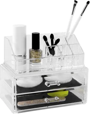 Image de Compactor Organisateur de cosmétiques - 2 tiroirs, partie supérieure de stockage, plastique transparent
