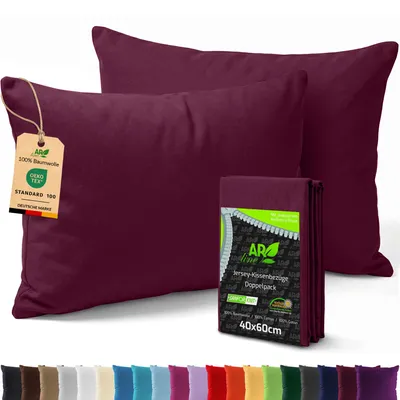 Produktbild von AR Line 2er Pack Jersey Kissenbezüge 40x60 Baumwolle – weich, elastisch, Kissenhüllen mit Reißverschluss, in Farbe: Burgund