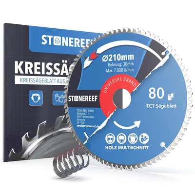 Produktbild von Kreissägeblatt 210x30 mm 80 Zähne Holz Tischkreissäge Kappsäge Ø 210 mm, Bohrung 30 mm, 80 Zähne für den feinen Schnitt – 4 Adapterringe auf 25,4 / 22