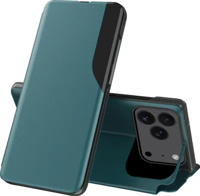 Obrázek produktu pro Flipové pouzdro pro iPhone 17 Pro,Polyuretankůže pouzdro s okénkem a funkcí stojánku zelené