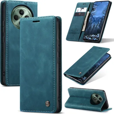 Produktbild von Hülle für Oppo Reno12 F 4G/Reno12 F 5G Retro Kunstledertasche mit Standfunktion Schutzhülle Blau