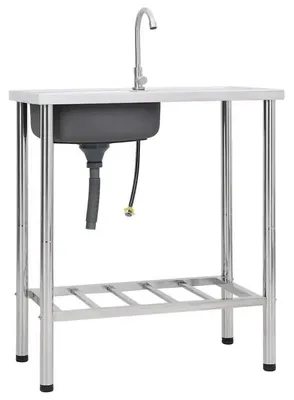 Produktbild von Camping Spülbecken - Freistehendes Waschbecken 75x40x15 cm - Edelstahl - Mit Wasserhahn - Für Outdoor Campingküche - Silber