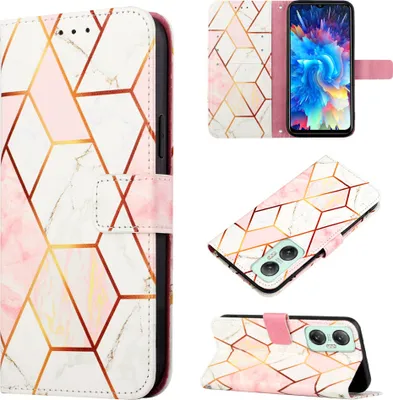 Produktbild von Infinix Hot 20 5G Hülle, Marmor Motiv Kunstleder Tasche Wallet Kartenfächer mit Standfunktion Klapp Schutzhülle für Infinix Hot 20 5G Pink