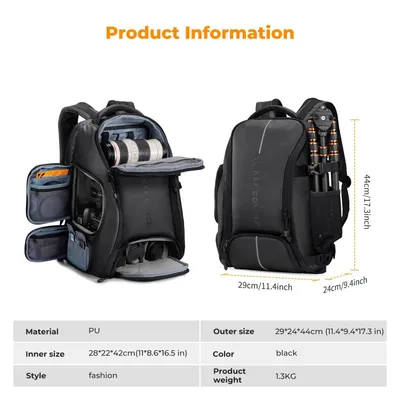 Produktbild von Kamerarucksack 25L - DSLR/SLR Fotorucksack - Wasserdicht - Mit Regenschutzhülle - Fach für 38 cm Laptop - Stativhalterung - Schwarz