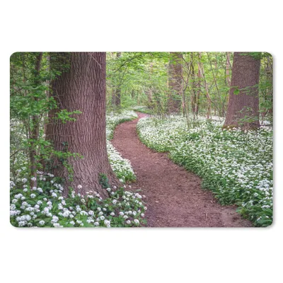 Produktbild von MuchoWow® Schreibtischunterlage Wald - Weg - Blumen - Weiß 60x40 cm - XXL Mauspad - Großes Mauspad