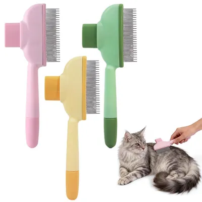 Image de Kit de 3 brosses pour chats, peigne pour sous-poil, dents en métal, autonettoyant