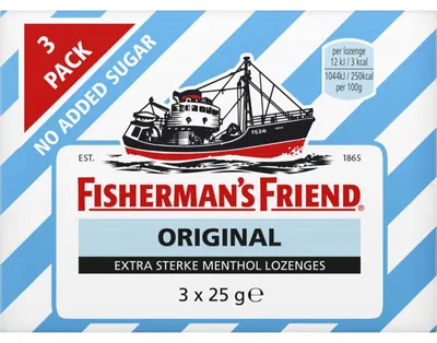 Zdjęcie produktu dla Fisherman's Friend Original bez cukru 75g mocne cukierki mentolowe zapewniające świeży oddech