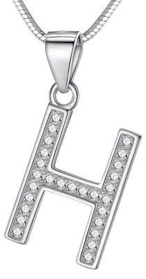 Image de Collier pour femme Morella avec lettre H, pendentif en argent 925 rhodié, longueur 45 cm