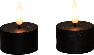 Productafbeelding van Theelicht wax led 3d vlam op batterij met timer 2 stuks d4h5 cm zwart Anna's Collection