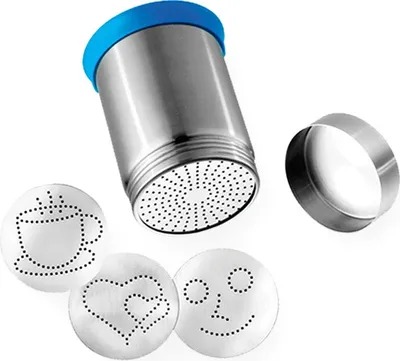 Immagine prodotto di Motta shaker decorativo per cacao 3 motivi in acciaio inox