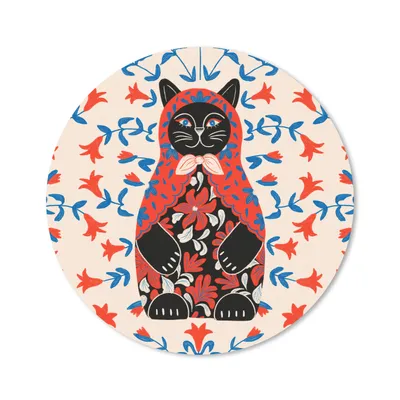 Produktbild von MuchoWow® Mauspad Mousepad Matrjoschka - Blumen - Katze 40x40 cm - Mousepads - Maus Mat - Pad - Mausunterlage - Schreibtisch Accessoires