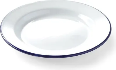 Produktbild von 12x Emaillie Teller flach, weiß blau Ø 24 cm