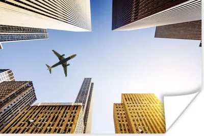 Produktbild von MuchoWow® Poster Flugzeuge zwischen den Wolkenkratzern 90x60 cm - Schlafzimmer