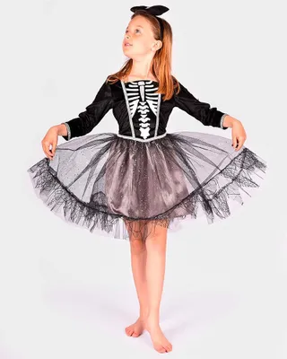 Produktbild von Den Goda Fen Skelett Kleid Kostüm mit Stirnband 134-140cm
