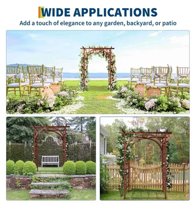 Immagine prodotto di Arco da giardino in legno - Griglia per piante rampicanti - Pergola con struttura a arco leggermente curvato - Ideale per piante rampicanti - Facile da montare - Aspetto del legno marrone bruciato