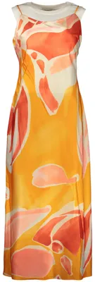 Produktbild von Langes Damenkleid Orange mit Muster, Ärmel- und Träger-Design