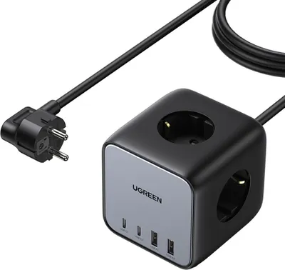 Image de Multiprise UGREEN Nexode DigiNest Cube 3 prises, 3680W, AC, Schuko, 2x USB-C, 2x USB-A, 1,8m, Gris