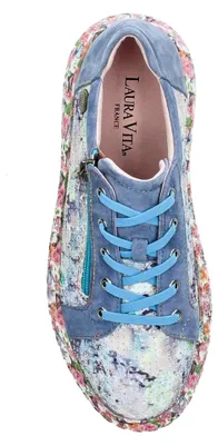 Produktbild von Laura Vita Damen Sneaker mit Plateau mit Floralmuster perforiert SODAO 02, Größe:39 EU, Farbe:Blau