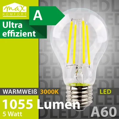 Produktbild von LED E27 Glühbirne Filament – ersetzt 60W mit nur 5W – 1055lm | 3000K warmweiß | 360° – geringe Wärmeentwicklung & 50.000h Lebensdauer