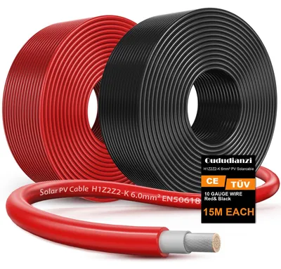 Productafbeelding van Zonnekabel 6 mm² 15 m, Fotovoltaïsche Kabel voor Zonnepanelen, Omvormers en Laadregelaars
