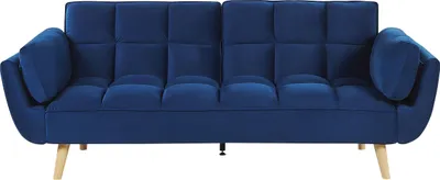 Zdjęcie produktu dla BELIANI Sofa niebieska welurowa z funkcją spania 3-osobowa podzielone oparcie drewniane nóżki rozkładana