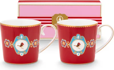 Produktbild von PIP STUDIO Love Birds Medallion Red Henkelbecher Small 0,15l Set2