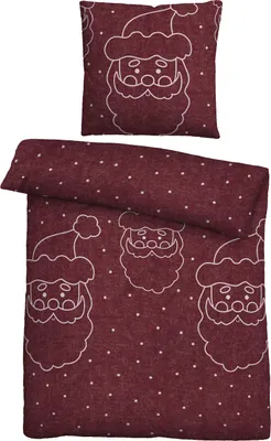 Produktbild von biberna Melange-Flanell Bettwäsche WEIHNACHTSMANN KOPF burgund 1x 135x200 cm + 1x 80x80 cm