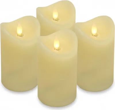 Produktbild von 4x LED Echtwachs Kerzen Set mit Timer + beweglicher Flamme Creme Ø7.5 x 10cm
