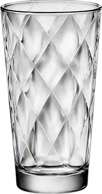 A clear studio shot of a single glass.