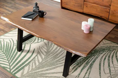 Produktbild von Couchtisch Baumkante 120x80 cm Akazie Nussbaumfarben schwarz A-Gestell