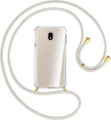 Produktbild von Handykette Backcover-Schutzhülle mit Band (Metall goldfarben) für Samsung Galaxy J3 2017 - broken white