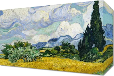 Obrázek produktu pro Obraz 30x20cm Pšeničné pole s cypřiši, Van Gogh Vintage