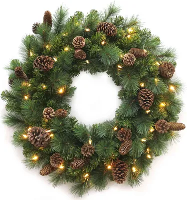 Produktbild von artplants.de Künstlicher Weihnachtskranz Kerry mit Zapfen, LEDs, grün, Ø60cm - Tannenkranz künstlich