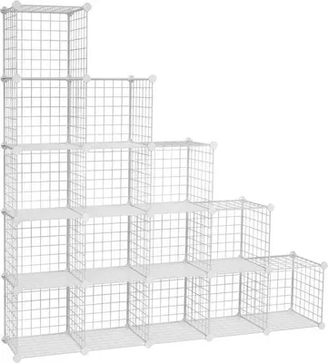 Produktbild von Famanu Regalsystem mit 16 Rasterkubussen - Kledingkast mit Insteckregalen - Kubuslagerungsorganisator - Weiß - 123 x 31 x 123 cm (B x D x H)