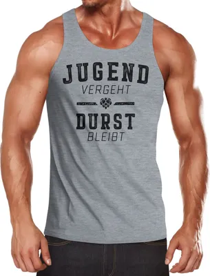 Produktbild von Herren Tanktop Spruch lustig Jugend vergeht Durst bleibt Party Achselshirt Trägershirt Moonworks® grau XL
