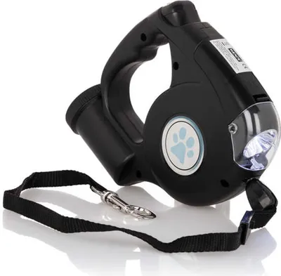 Produktbild von WENKO Hundeleine mit LED Licht Kotbeutelspender Beutelspender 5m Hunde Leine bis 25kg Rollleine Schwarz