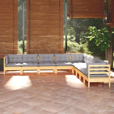 Produktbild von Möbel 9-tlg. Garten-Lounge-Set mit Grauen Kissen Kiefer Massivholz - Balkonmöbel 3096814