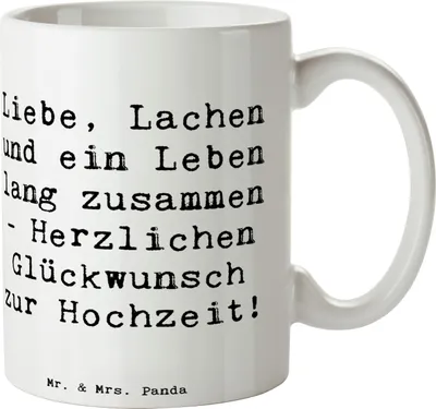 Produktbild von Mr. & Mrs. Panda Bedruckte Tasse Spruch Hochzeit Liebe Lachen - Weiß - Geschenk, Heirat, Ehe, Brautpaar, Heiraten, Becher, Pott, Henkeltasse, Dekoration, Kaffeebecher